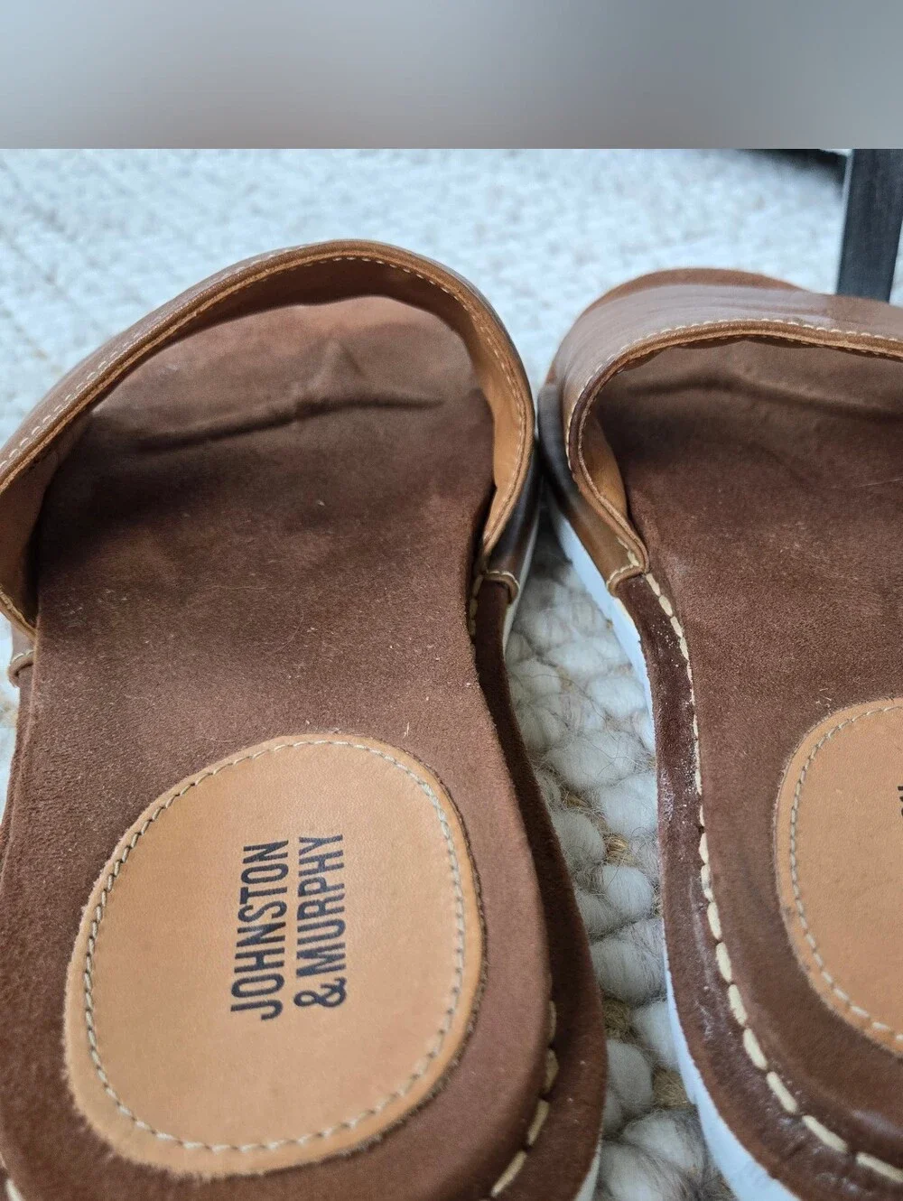JOHNSTON & MURPHY Thea Flat TAN LEATHER Slide Band SANDALS 10 Sporty Padded Foot
